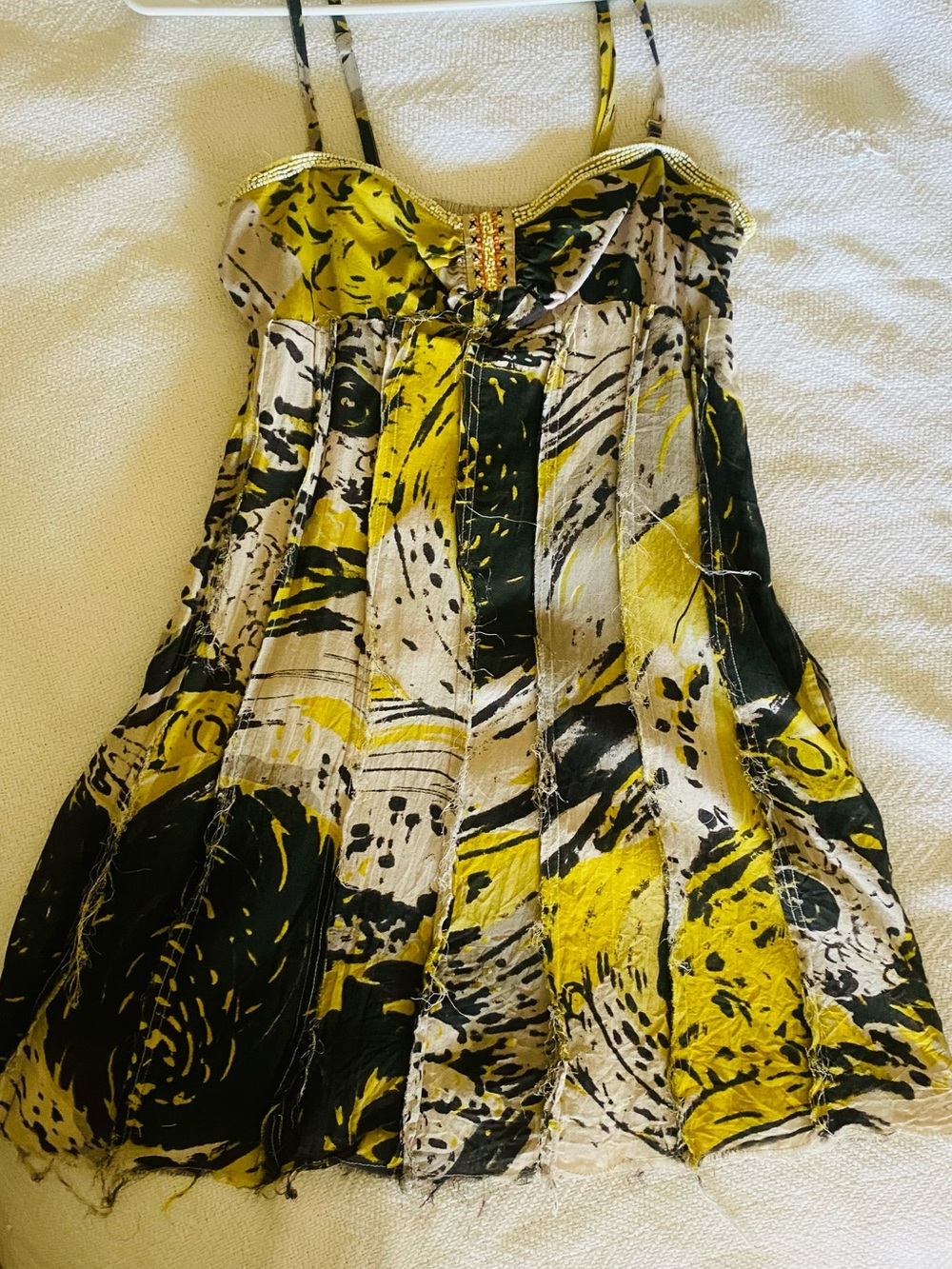 Free People Yellow Black Abstract Print optional Spaghetti-Strap Midi Dress